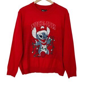 Disney Stitch Nice-Ish Red Long Sleeve Knit Christmas Sweater (L)